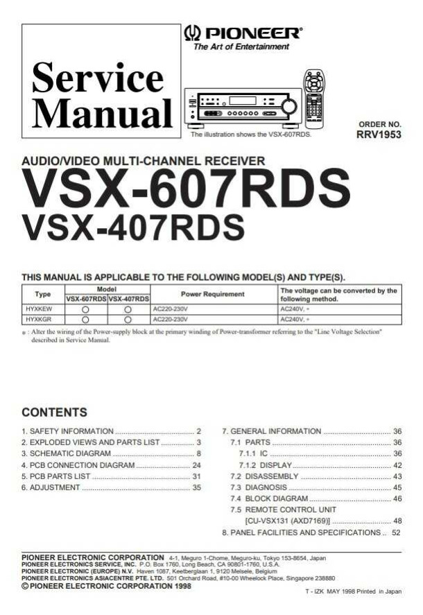 VSX-D337, VSX-607RDS, VSX-407RDS_RRV1972_RRV1953